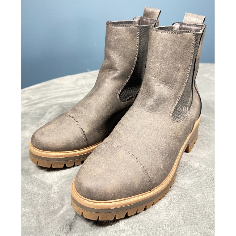 Brooklyn Chelsea Boots Womens 8.5 Gray Distressed Lug Sole Pull On Ankle